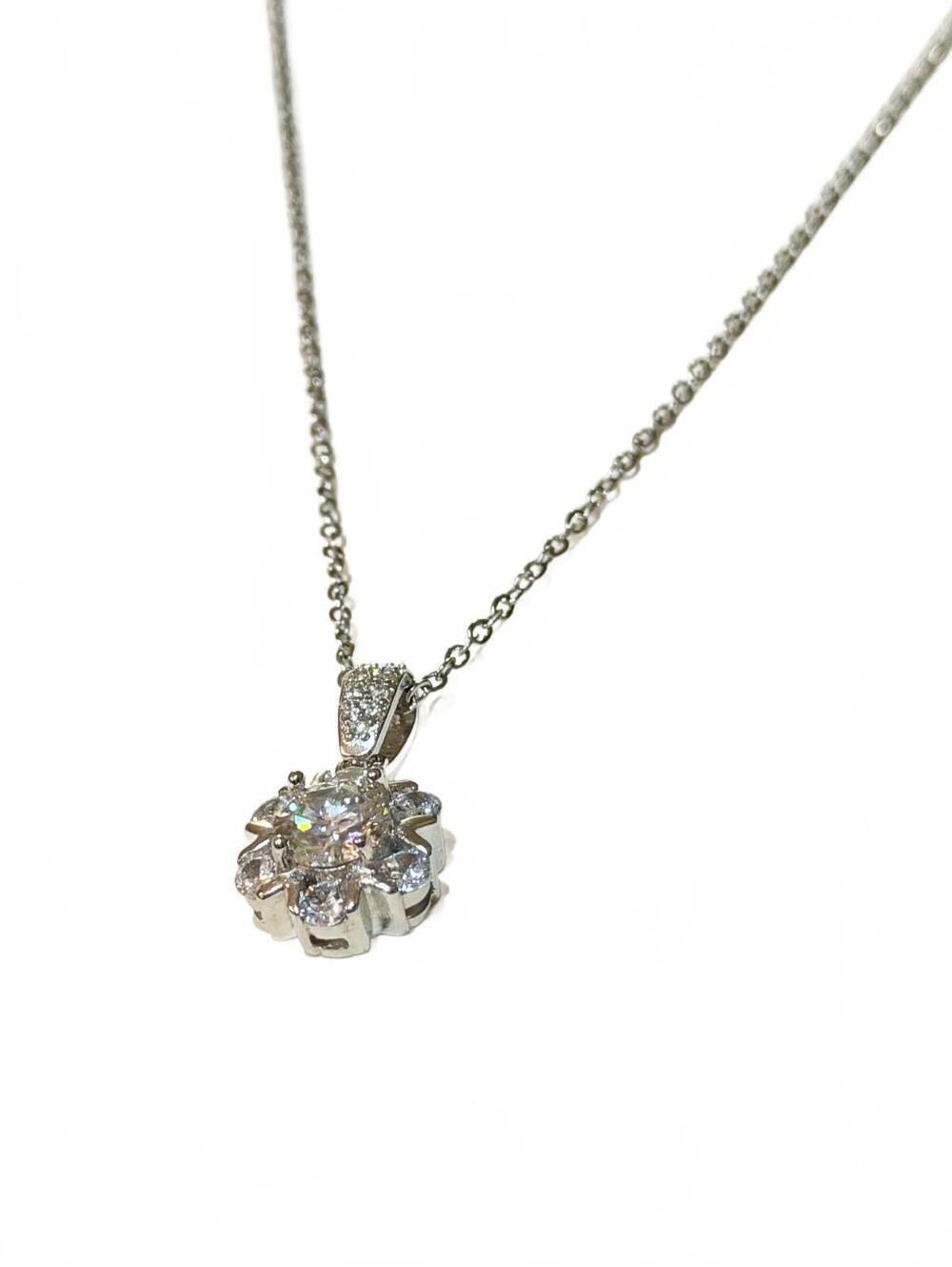 Moissanite authentic silver tone necklace 16”-18” New N9
